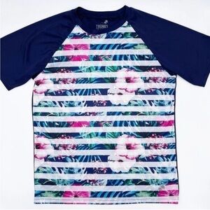 NWT Trunks Surf and Swim Co MEN L Performance SS Floral Rash Guard Tee TOP Navy